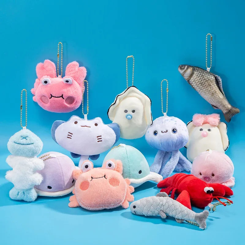 New Marine Animal Pendant Crab Lobster Devil Fish Octopus Sardine Oyster Fish Plush Doll Soft Stuffed Toys Key Ring Cartoon Gift