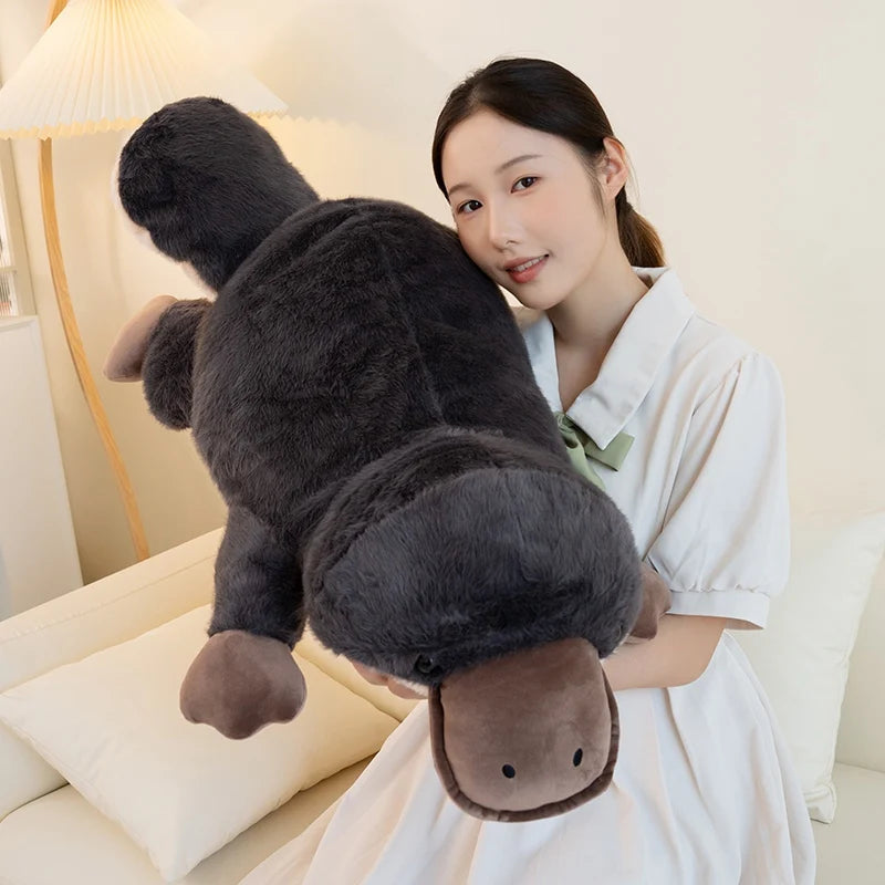 100cm Simulation High Quality Platypus Plush Doll Pillow Super Soft Grey Platypus Lying Reptile Plush Toy Gift For Boys And Girl