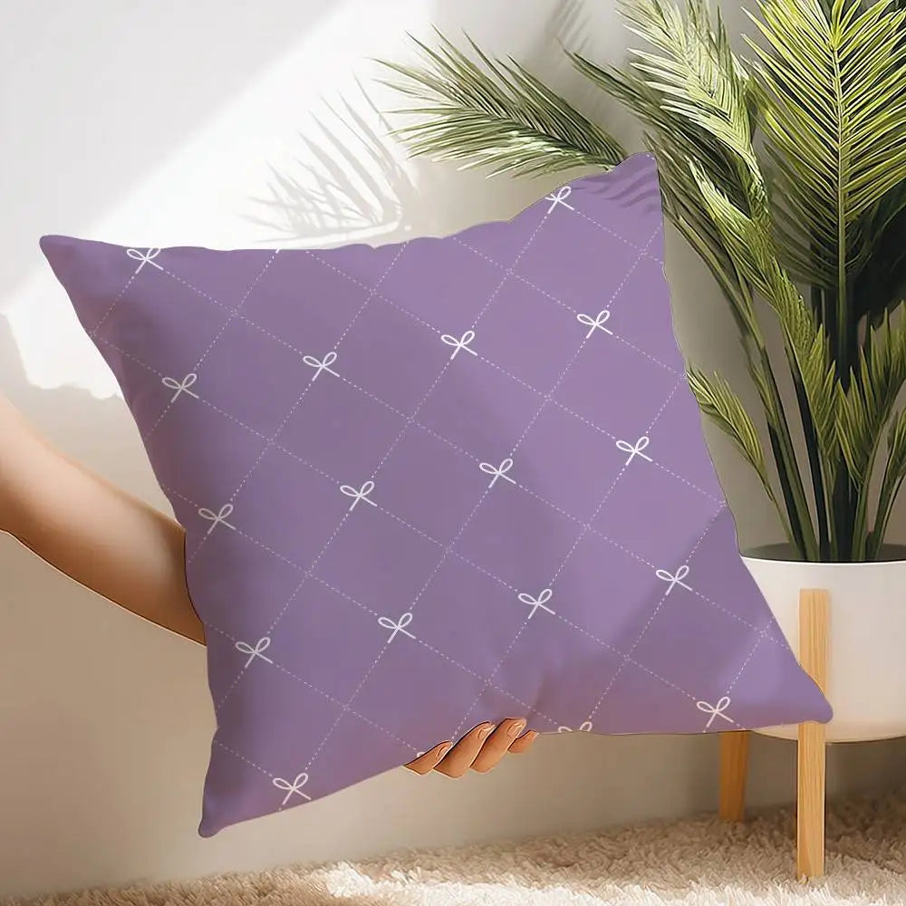 Lavender Bow Short Plush Pillow Cover