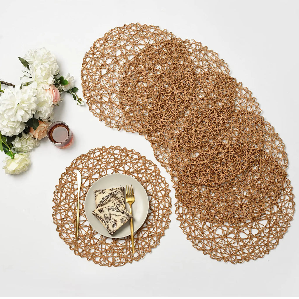 Round Woven Paper Placemats Set of 6, 38 cm Boho Dining Table Mats in Colorful Options for Gatherings and Everyday Decor