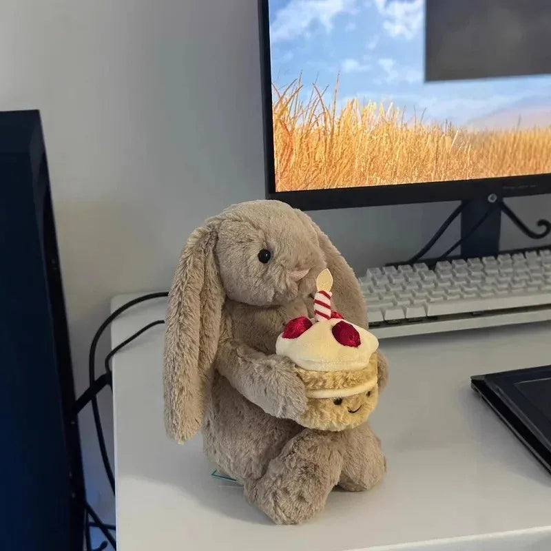 Jelly and Cat Shy Bunny Bonnie Brings Birthday Cake Doll Cute Soothing Companion Plush Doll Soothing Toy Holiday Gift