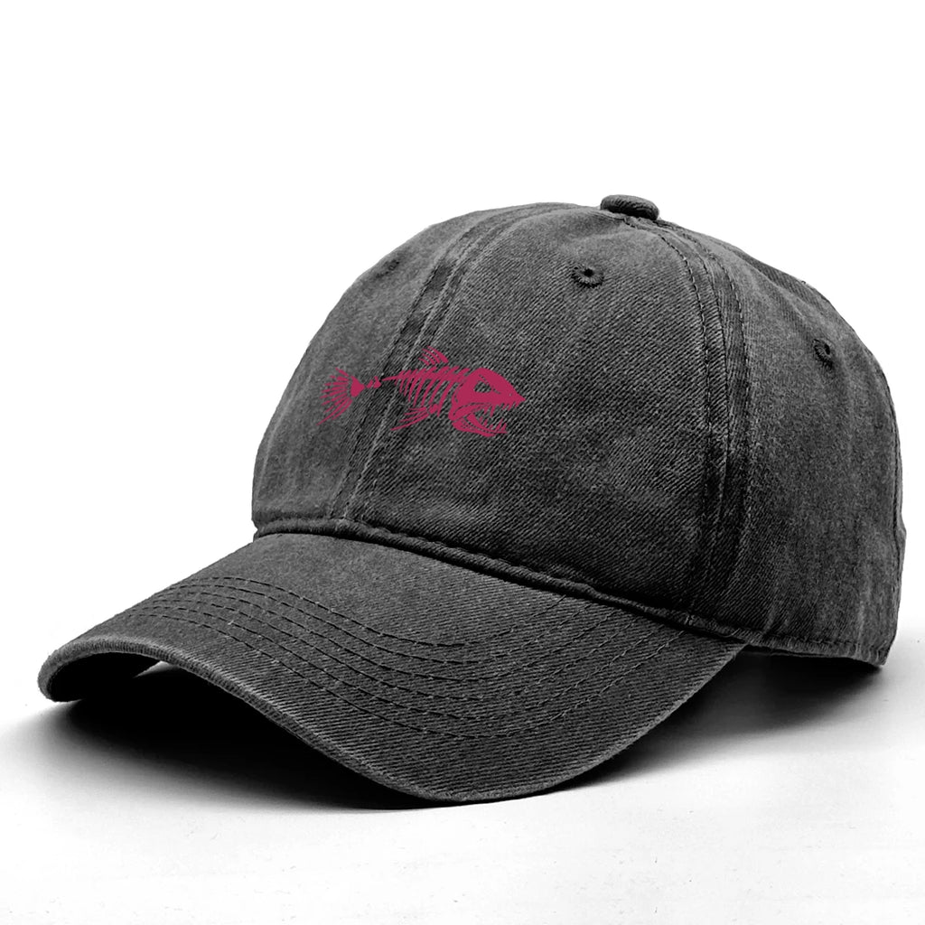 Vintage Washed Fish Skeleton Baseball Cap | Distressed Unisex Snapback Trucker Hat