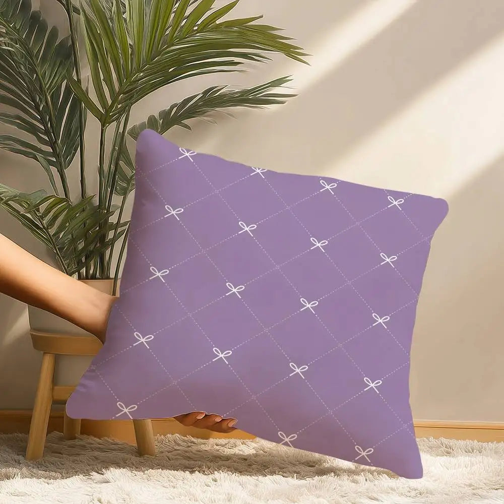 Lavender Bow Short Plush Pillow Cover