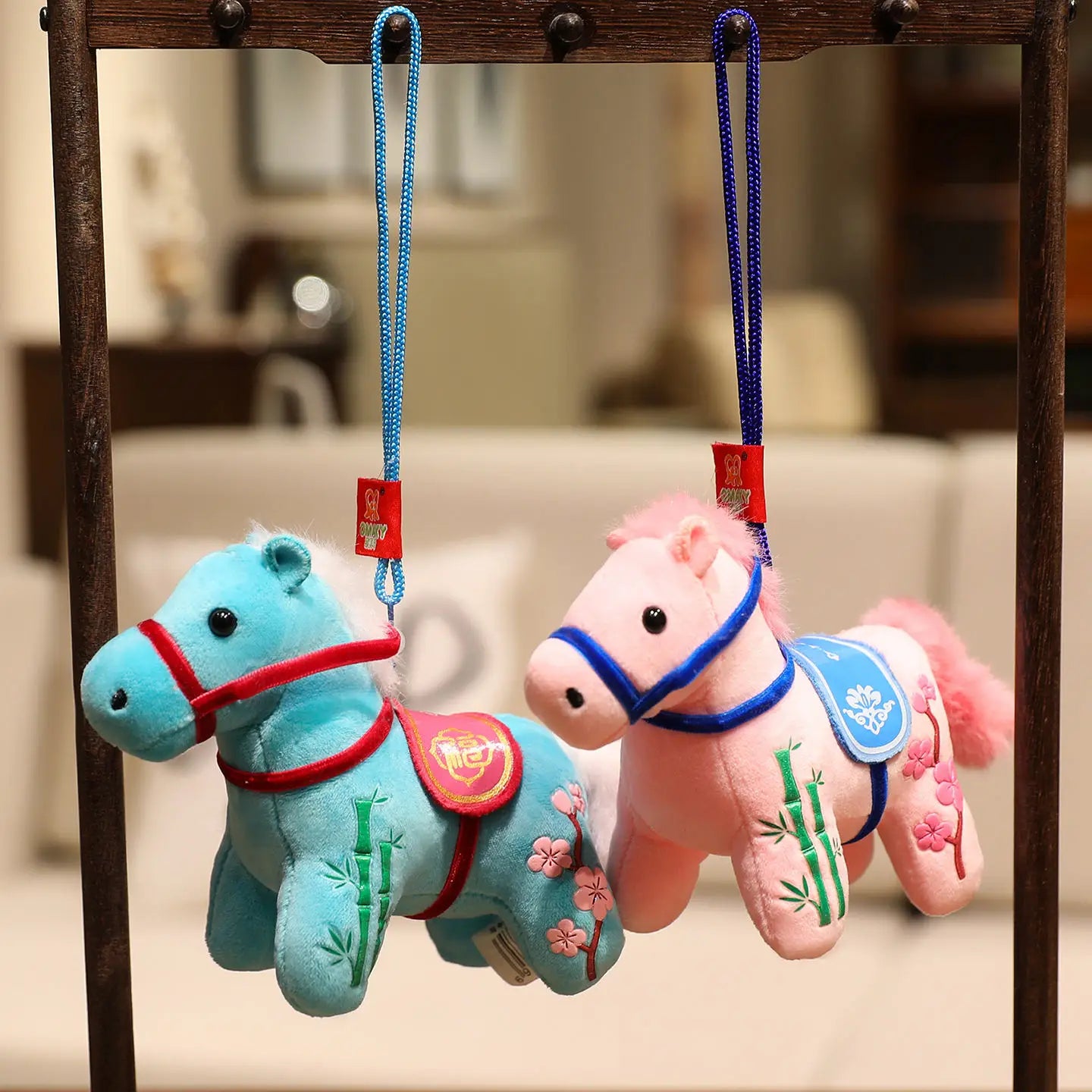 12CM Cute Mini Horse Pendant Keychian Plush Toy Kawaii Lifelike Animal Simulation Stuffed Doll Bag Decor
