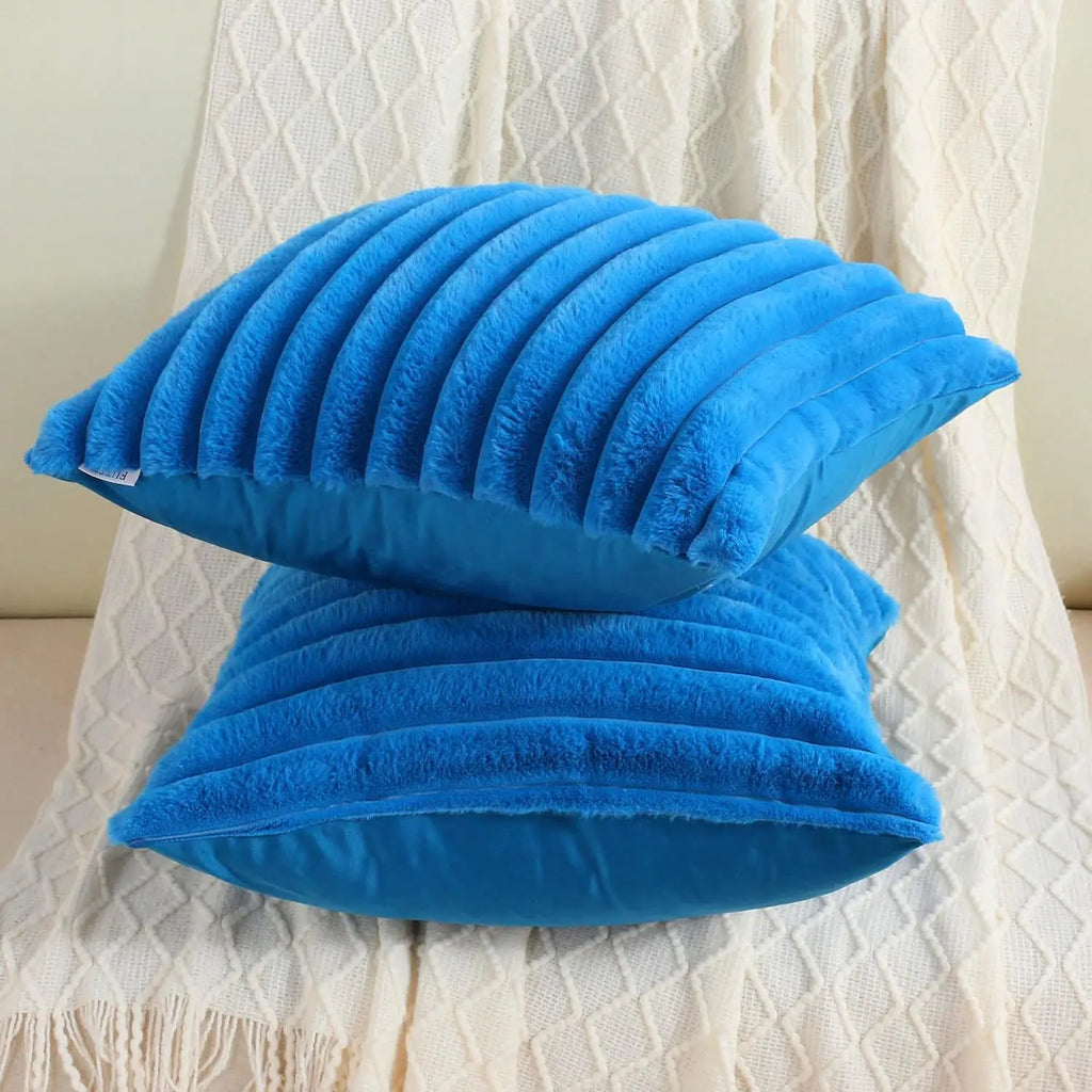 40x40 45x45 Faux Rabbit Fur Square Cushion Cover New Big Thick Striped Super Soft Solid Color Pillow Cover Sofa Decor Pillowcase