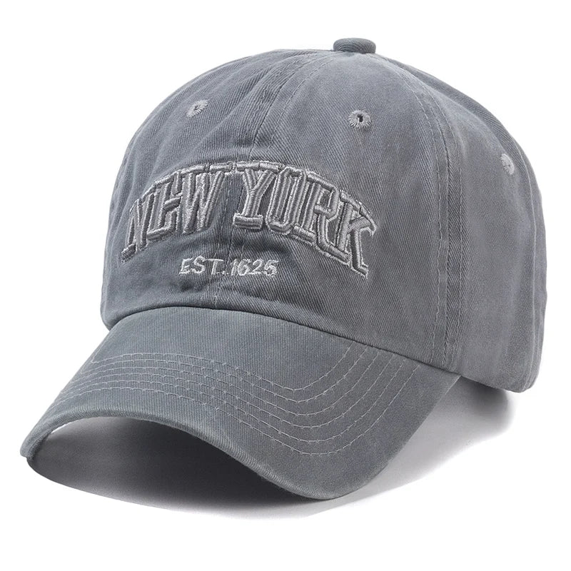 Vintage Washed Cotton Dad Hat – Unisex Distressed "New York" Embroidered Baseball Cap