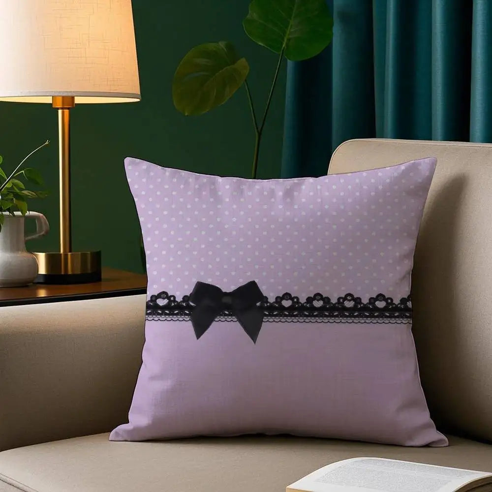 Lavender Bow Short Plush Pillow Cover