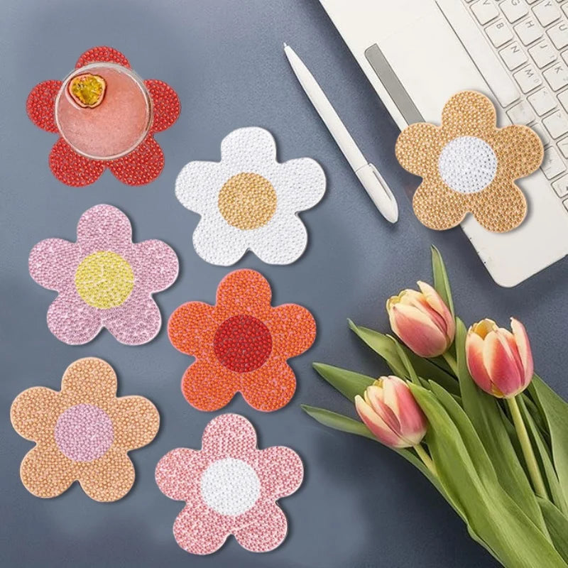 Floral Diamond Painting Coaster Craft Kit Set of 10 for Creative Table Decor and Gifts