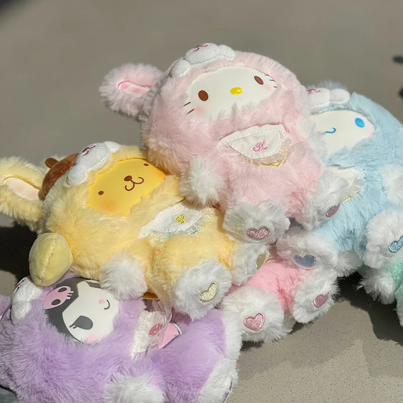 New Hello Kitty Sanrio Family Dress up Elf Rabbit Vinyl Face Plush Doll Pendant for Girls Keychain Doll Gift