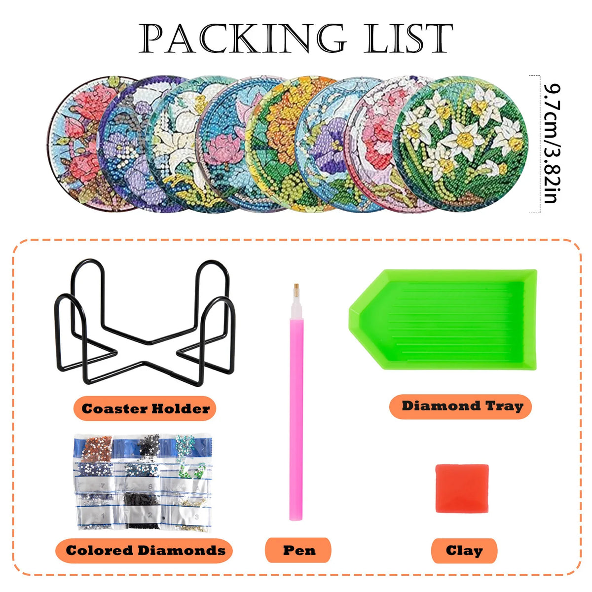 Floral Diamond Painting Coaster Set of 8 with Holder DIY Craft Kit for Table Decor and Gifts