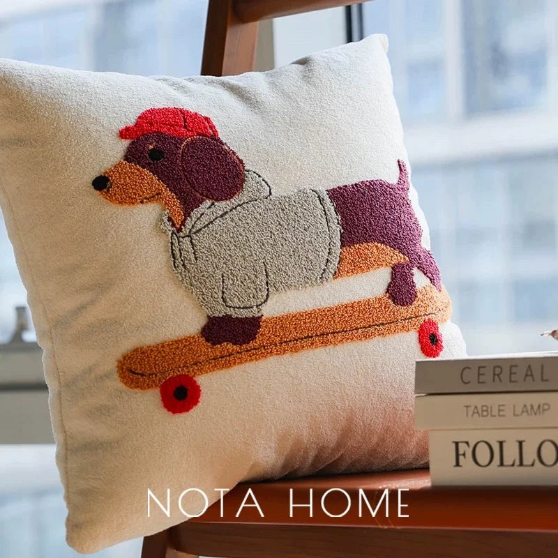 Playful Pup Embroidered Pillow Cover – Square & Lumbar