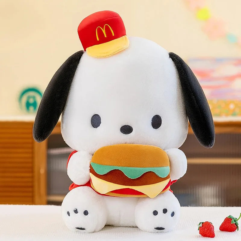 34cm Sanrio Burger Pacha Dog Doll Plush Toy Scratchy Doll Doll Throw Pillow Accompanying Cute Girl's Birthday Gift