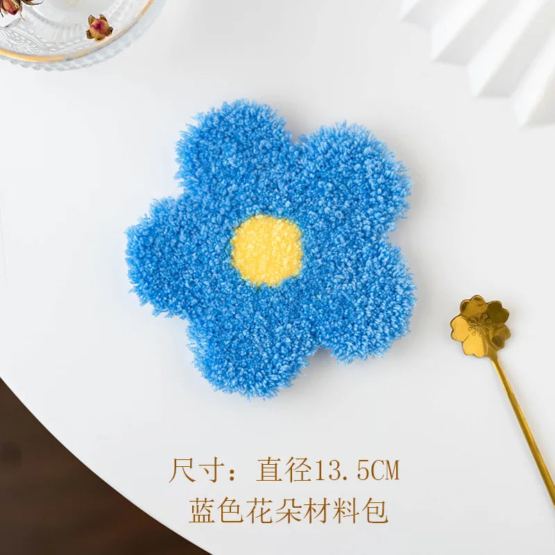 Three Dimensional Floral Punch Needle Coaster Craft Kit for Beginners Handmade Mug Rugs