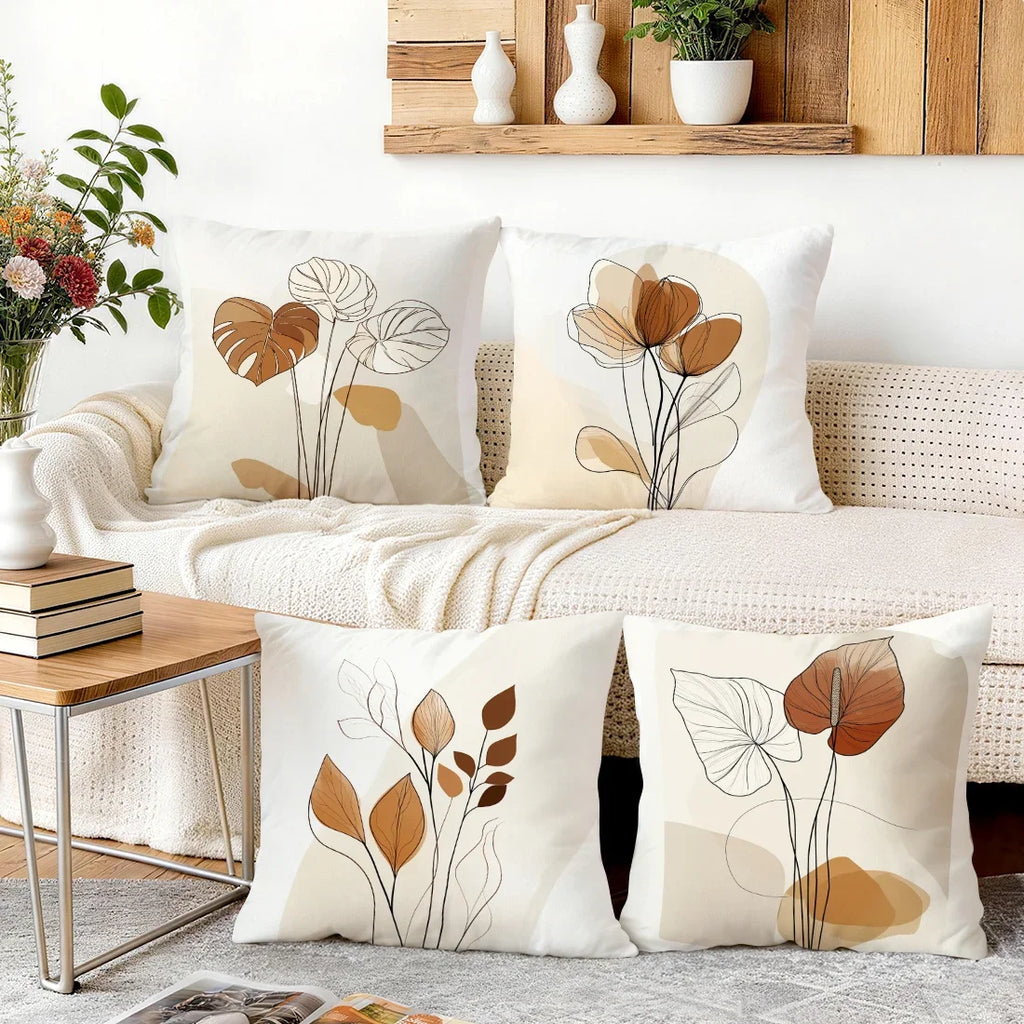 Earthline Abstract Botanical Pillow Covers – Set of 4