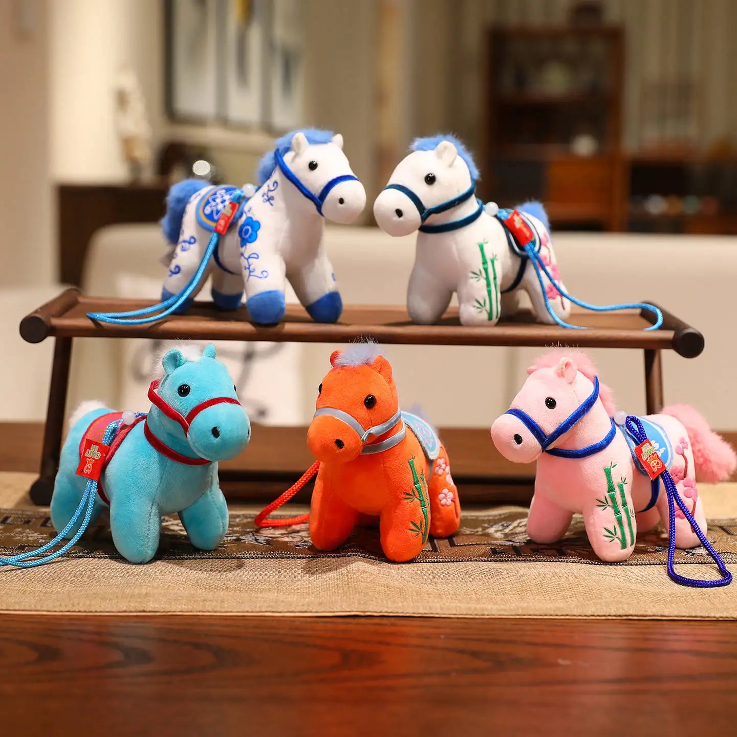 12CM Cute Mini Horse Pendant Keychian Plush Toy Kawaii Lifelike Animal Simulation Stuffed Doll Bag Decor