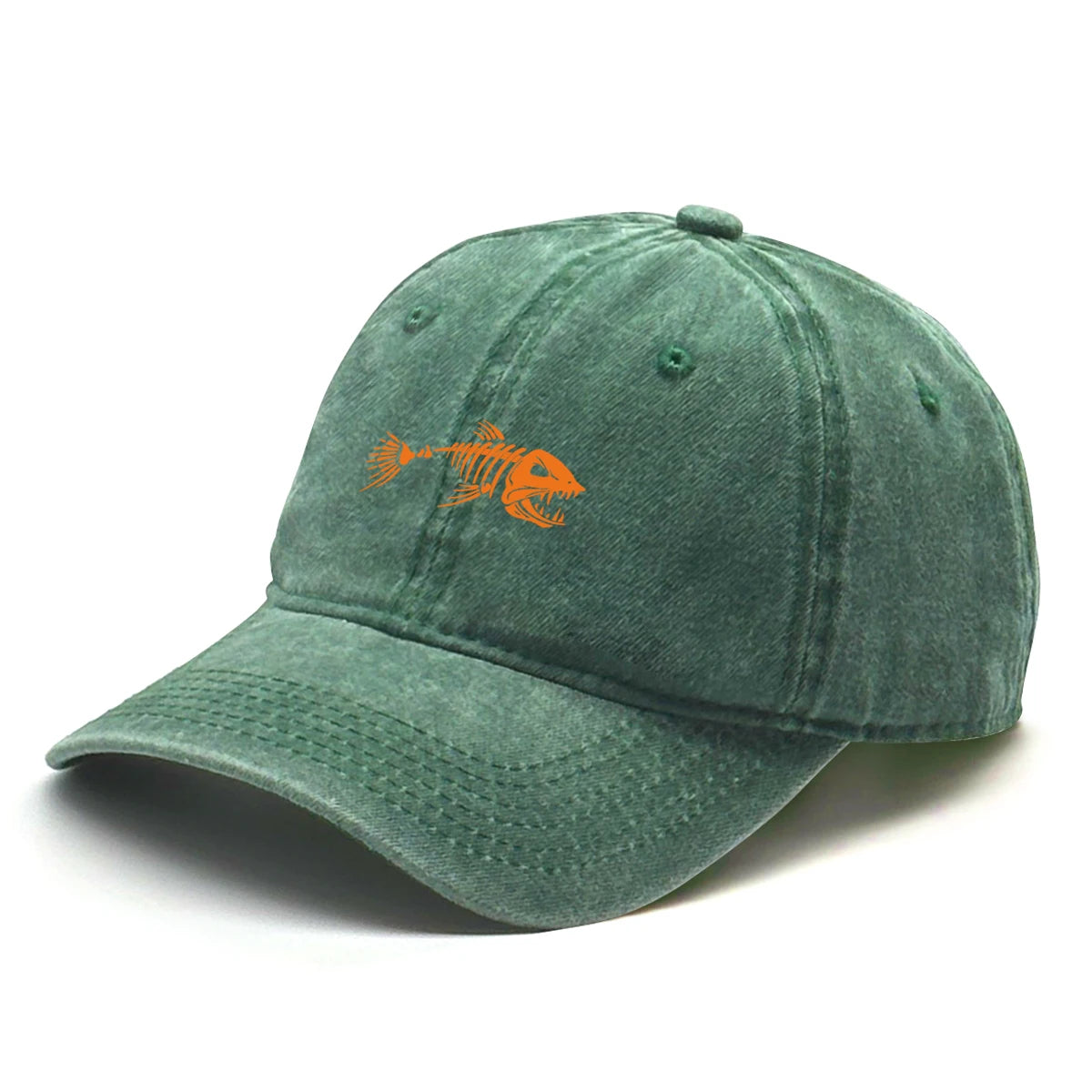 Vintage Washed Fish Skeleton Baseball Cap | Distressed Unisex Snapback Trucker Hat