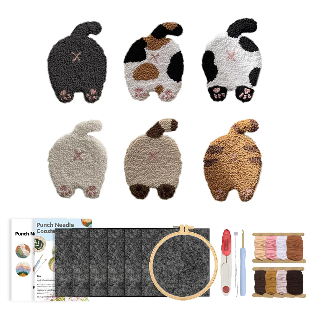 Cute Dog Punch Needle Coaster Craft Kit for Beginners Handmade Animal Mug Rugs and Gifts