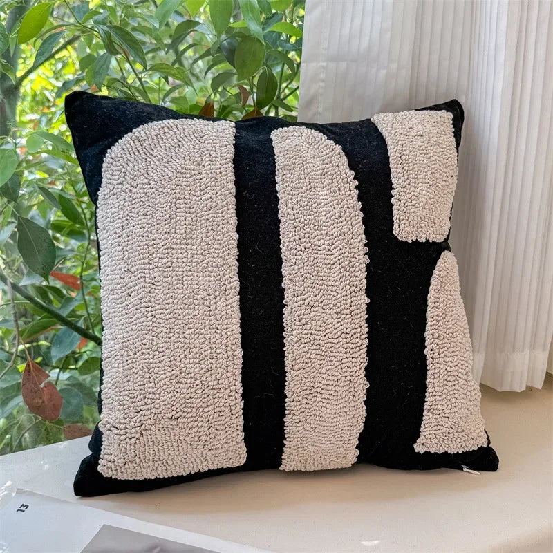 Monochrome Safari Embroidered Chenille Pillow Cover – 45 × 45 cm