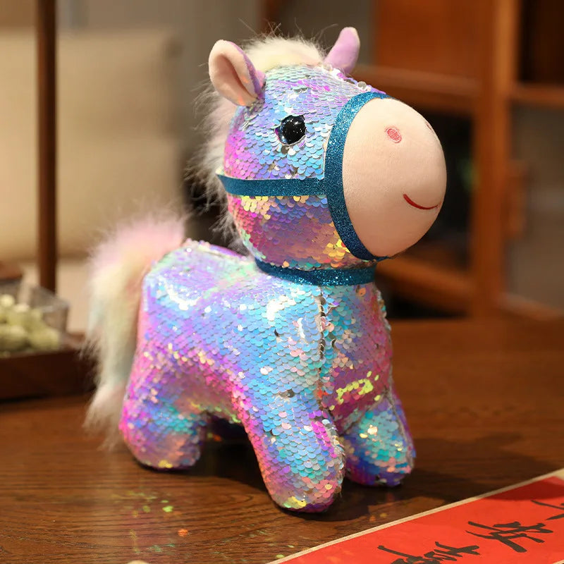 Sparkling Iridescent Glitter Horse Soft Plush Toy Calming Stress Relief Hug Pillow Cute Pendent Bag Home Decor Gift