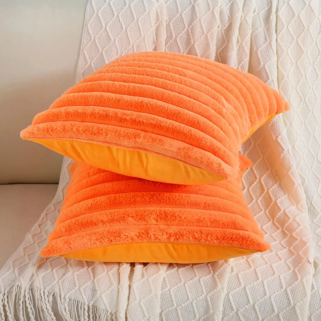 40x40 45x45 Faux Rabbit Fur Square Cushion Cover New Big Thick Striped Super Soft Solid Color Pillow Cover Sofa Decor Pillowcase