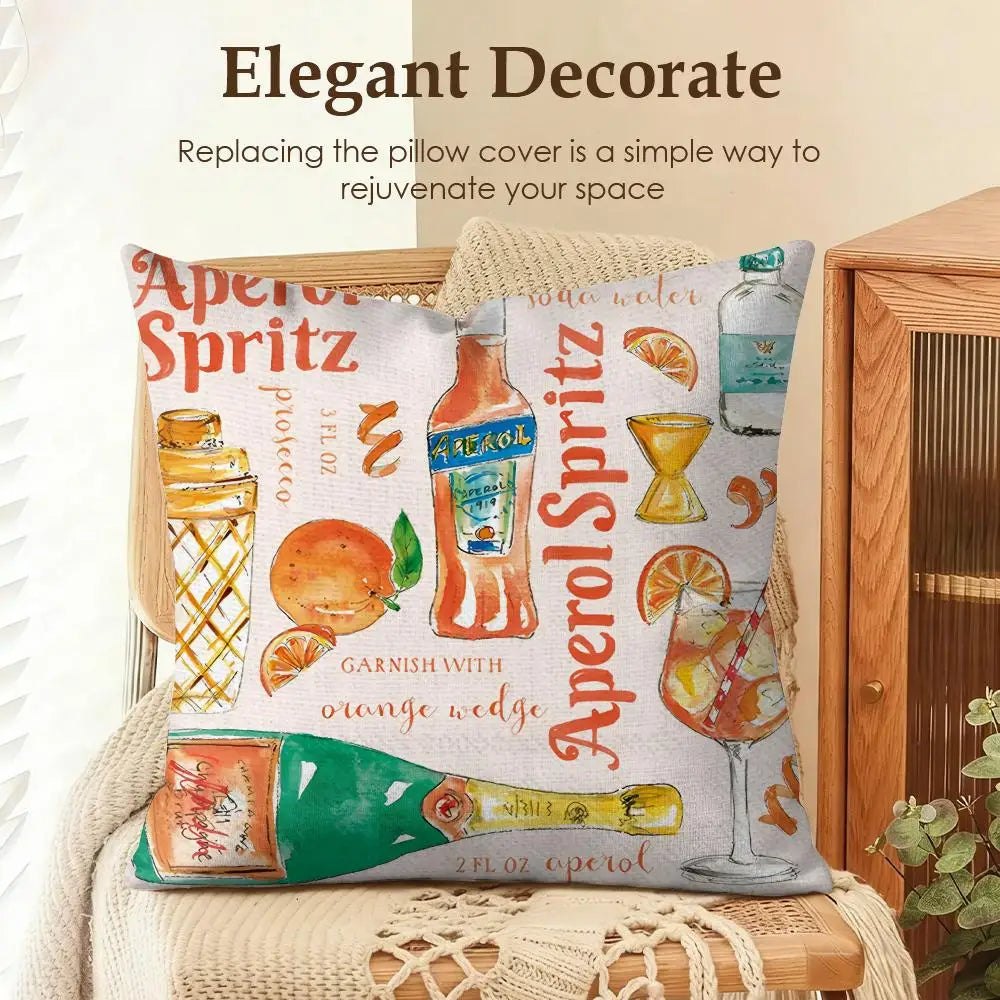 LOGO A-APEROL SPRITZ Cushion Cover Natural Linen Organic Fabric Double-Sided Printing Sofa Home Decor Gift Pillow Case