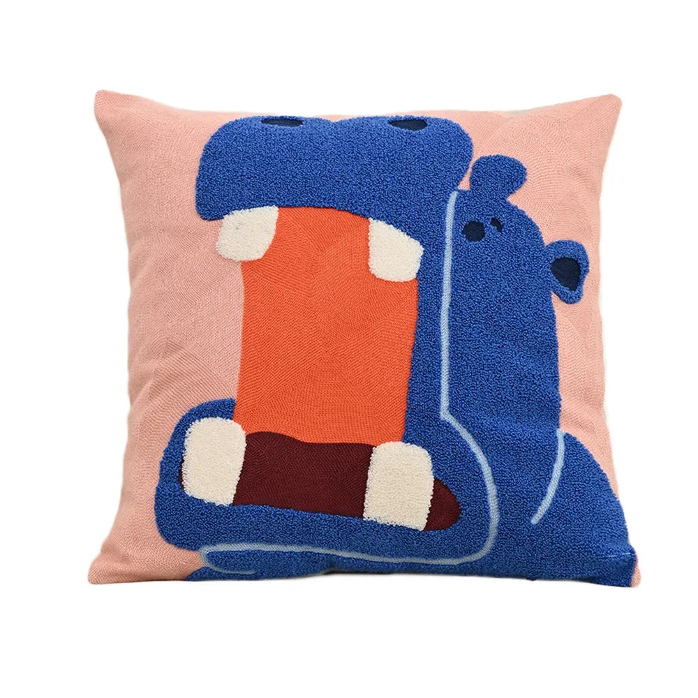 Color Pop Animal Embroidered Pillow Cover – 45 × 45 cm