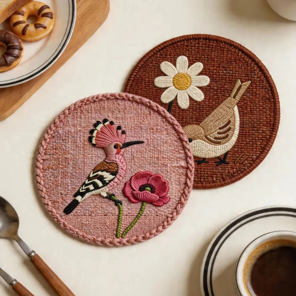 Printed Round Drink Coaster Set of 4 | 12 cm Table Mats for Coffee Cups and Everyday Dining