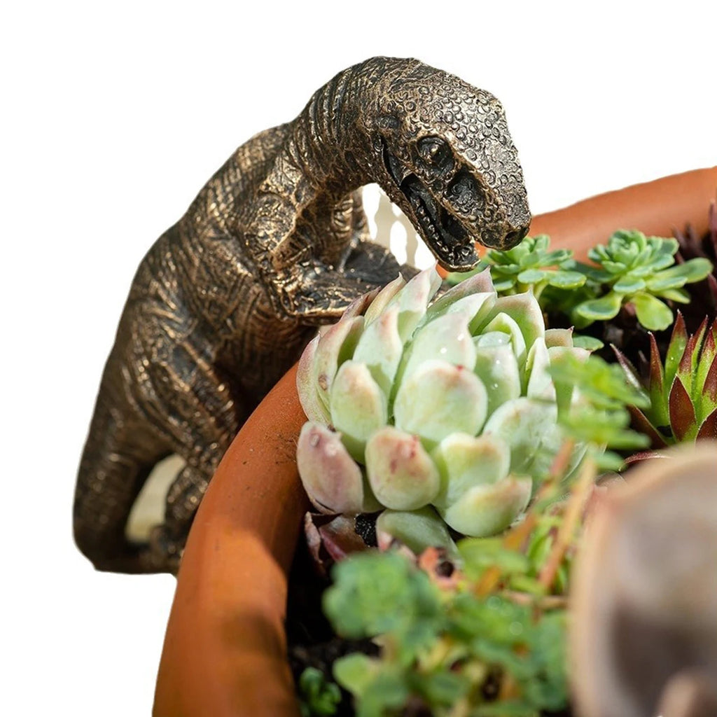 Climbing Dinosaur Planter Ornament, Mini Resin T-Rex Figurine for Succulent Pots, Desk Plants and Playful Home Decor