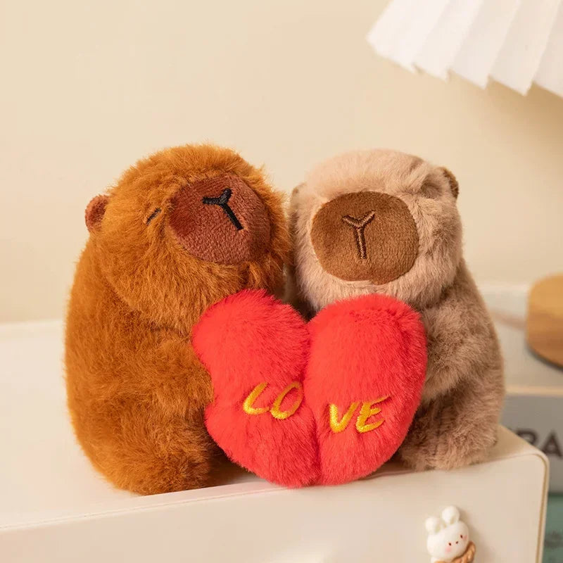 Kawaii Animal Capybara Hold Heart Plush Toys Lovely Couple Capybara Stuffed Animal Funny Doll Perfect Birthday Gift For Lovers