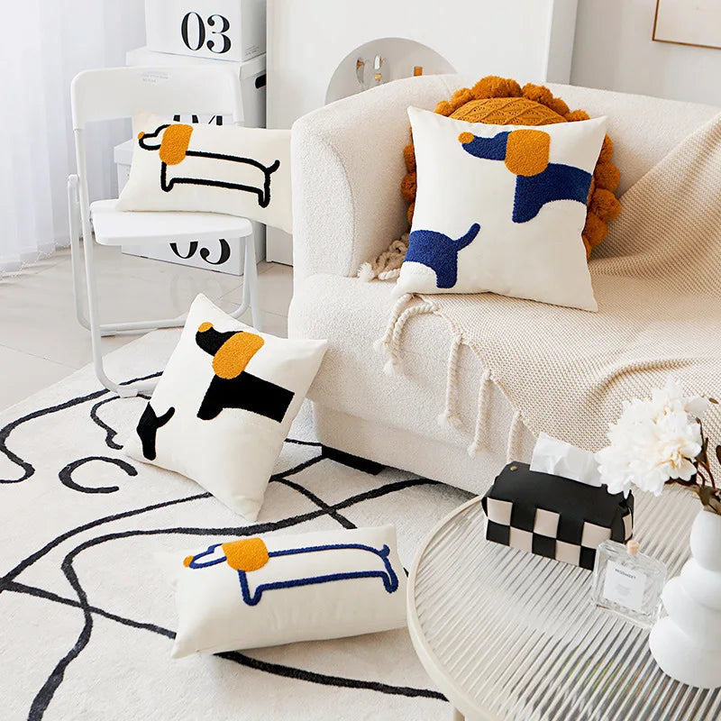 Playful Pup Embroidered Pillow Cover – Square & Lumbar