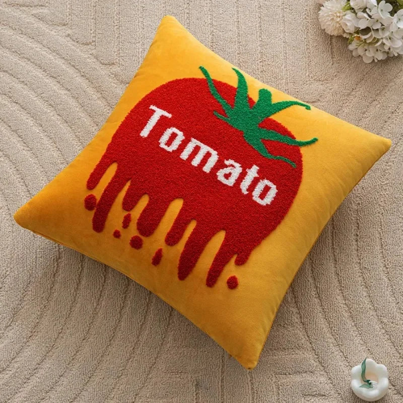 Sunny Market Fruit Embroidered Pillow Cover – 45 × 45 cm