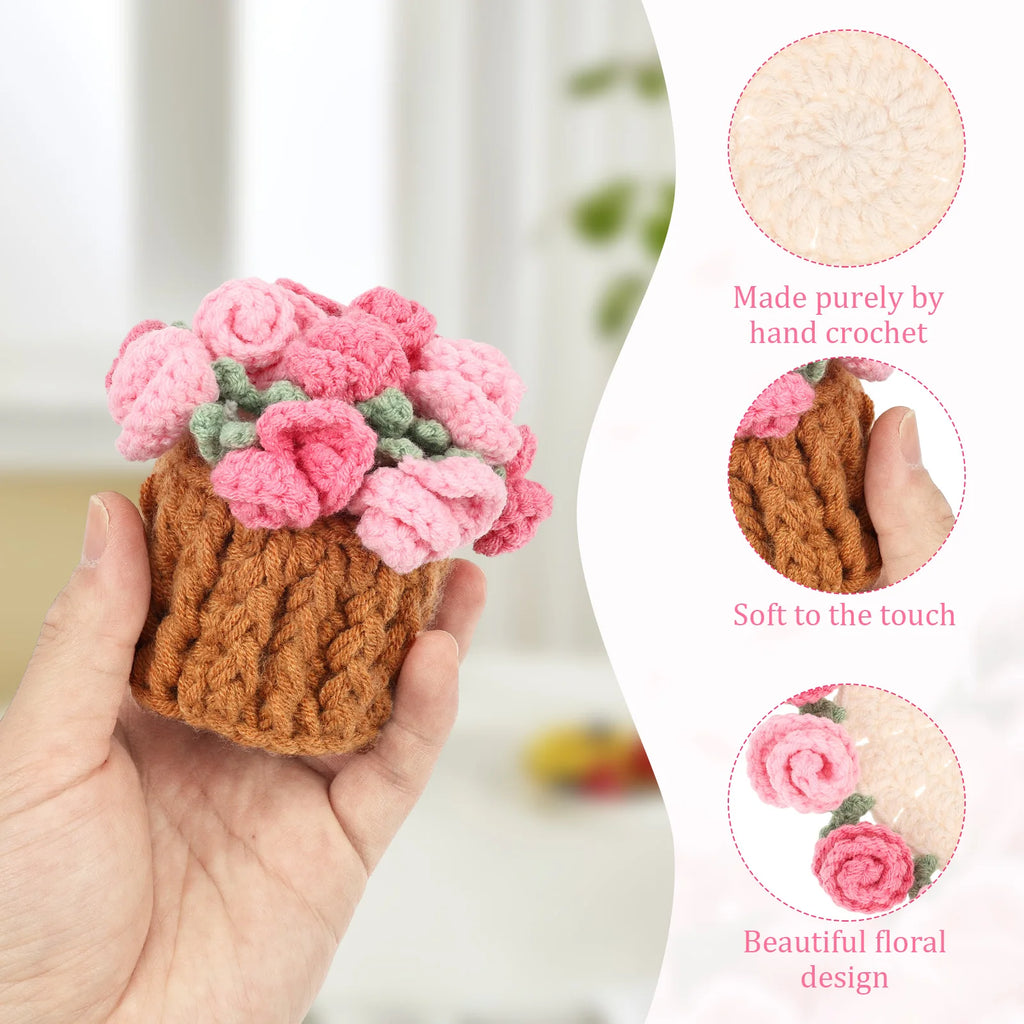 Crochet Rose Bouquet Drink Coasters for Coffee Tables Handmade Style Floral Home Decor
