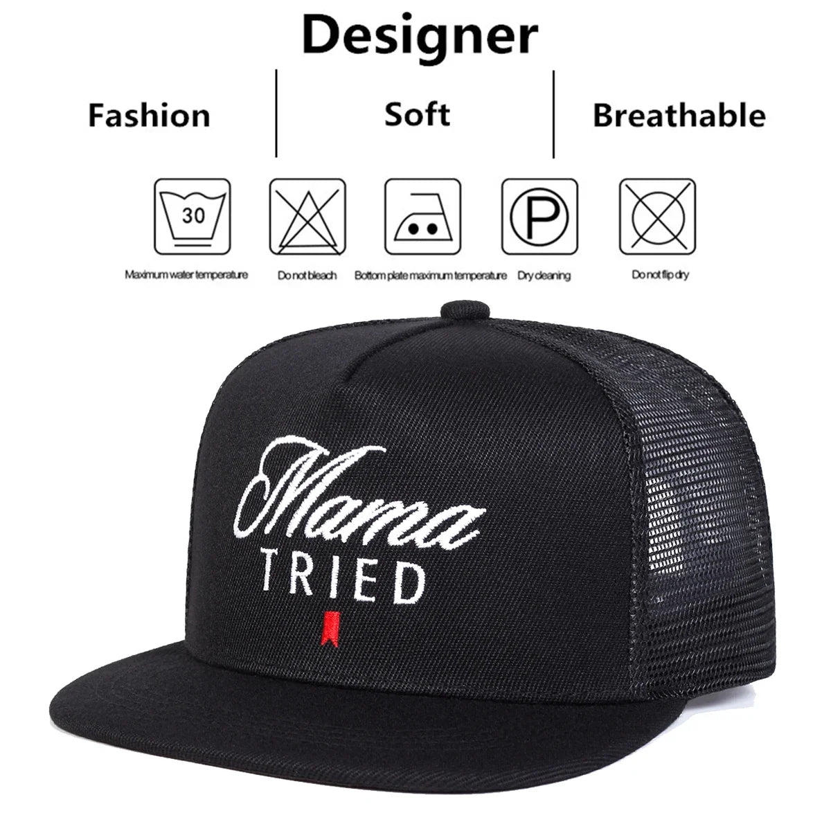 Mama Tried Embroidered Trucker Hat | Vintage Snapback Baseball Cap for Women