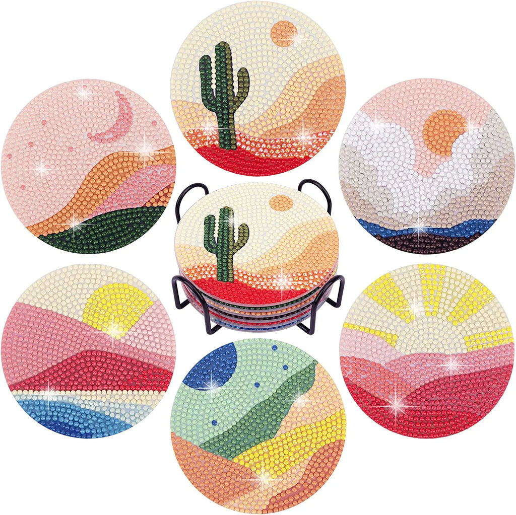 Desert Starry Sky Diamond Painting Drink Coaster Set with Holder for Creative Table Decor