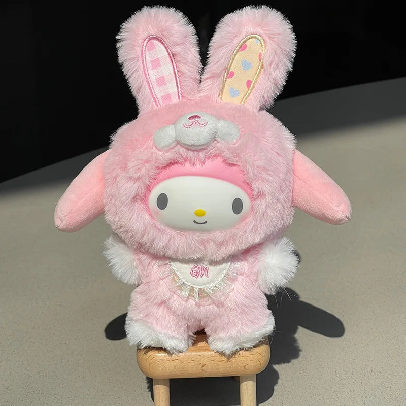 New Hello Kitty Sanrio Family Dress up Elf Rabbit Vinyl Face Plush Doll Pendant for Girls Keychain Doll Gift