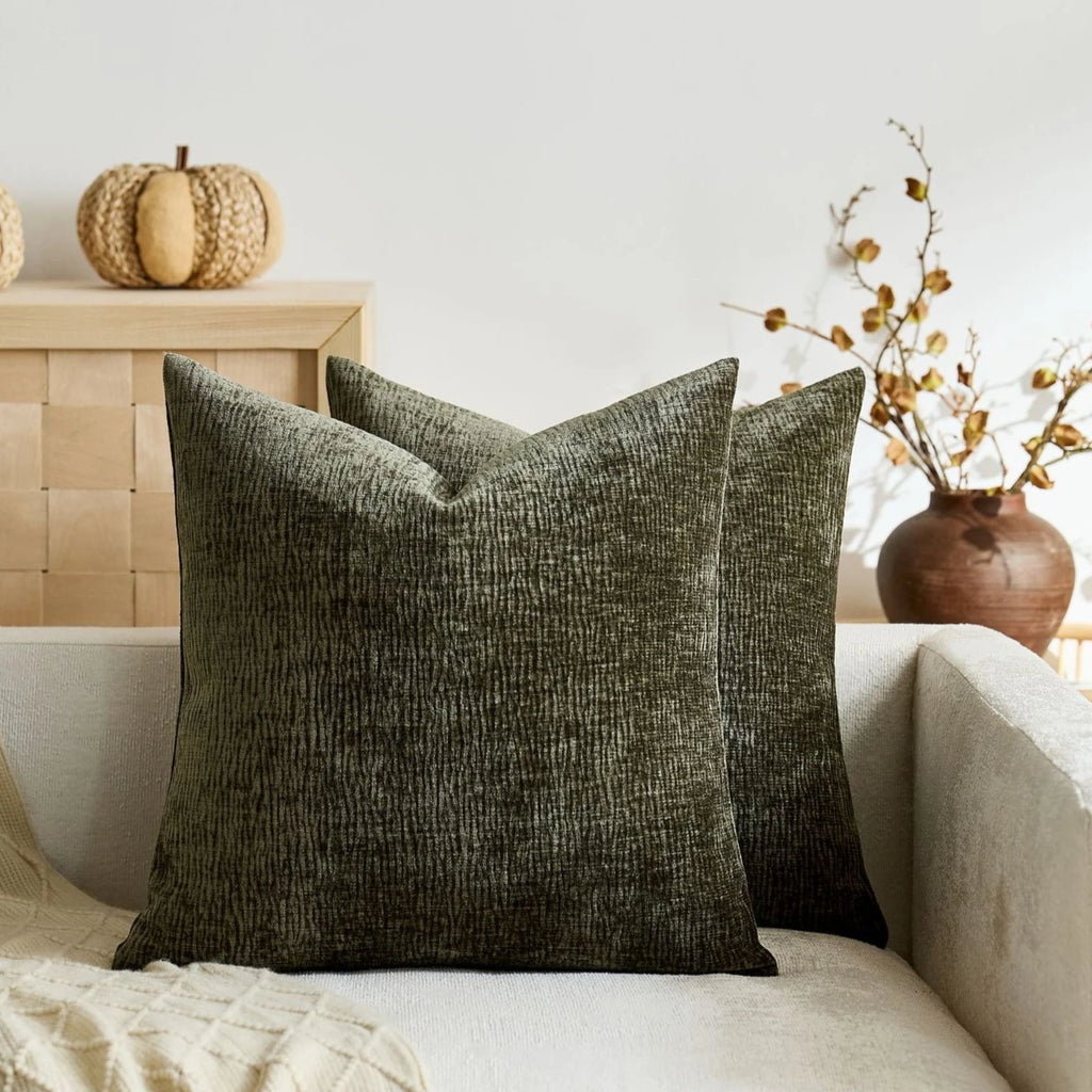 Textured Pleated Chenille Throw Pillow Cover Natural Earth Tone Cushion Case for Sofa Bed Living Room Décor 45x45cm 50x50cm