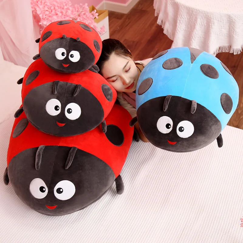 Kawaii Insect Plush Toy Stuffed Soft Red Ladybug Bee Doll Huggable Pillow Room Decor Back Cushion Cute Children Birthday Gifts
