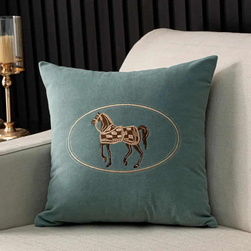 Heritage Equestrian Embroidered Cushion Cover – 18 × 18 in
