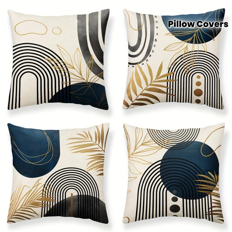 VIKAMA 4-Piece Blue And Gray Bohemian Pillowcases Mid-Century Modern Minimalist Decor For Living Room Seating