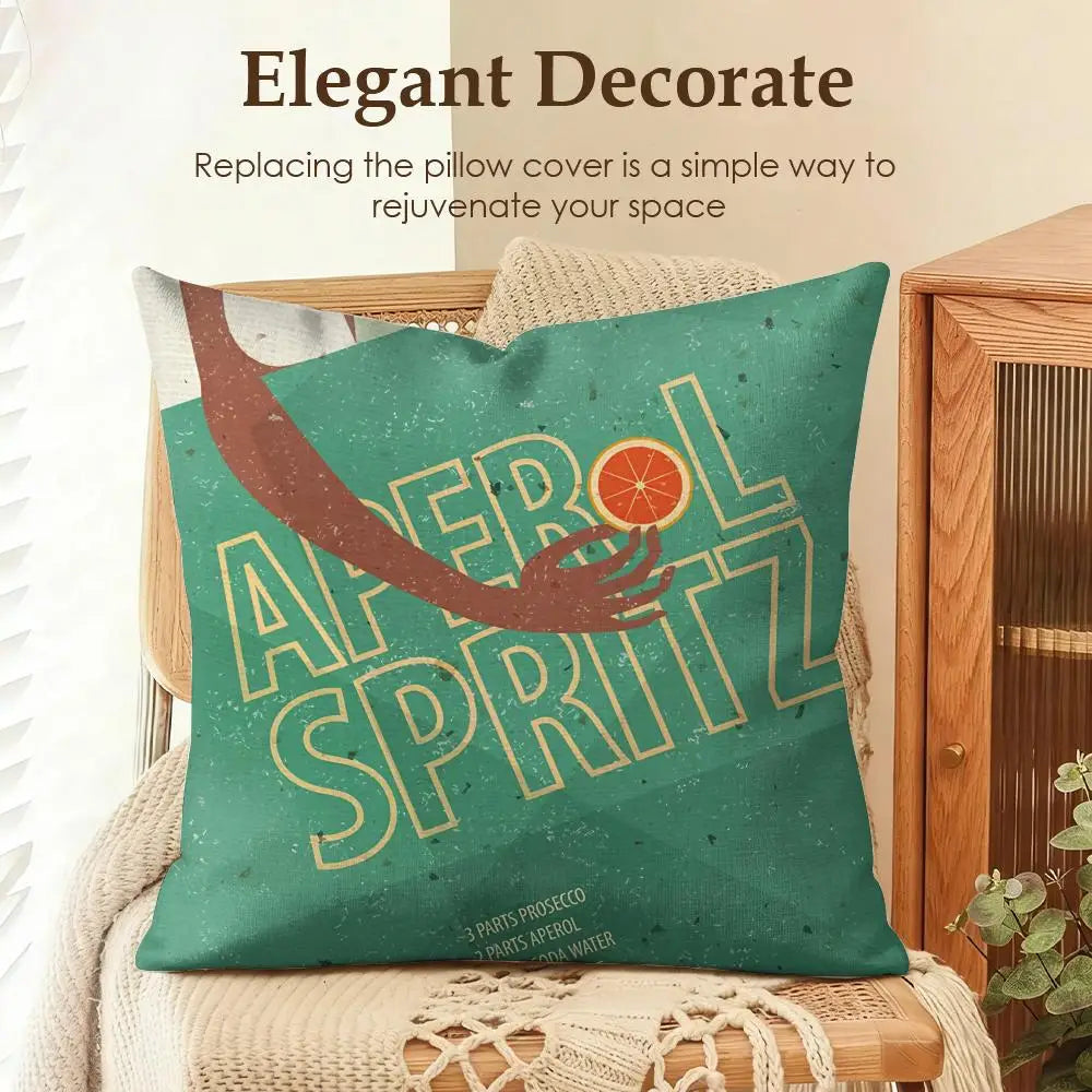 LOGO A-APEROL SPRITZ Cushion Cover Natural Linen Organic Fabric Double-Sided Printing Sofa Home Decor Gift Pillow Case