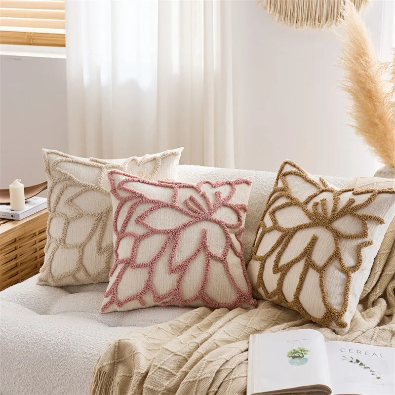Boho Chenille Throw Pillow Cover Luxury Floral Tufted Cushion Cover Farmhouse Pillowcase For Home Sofa Living Room Bed Decor