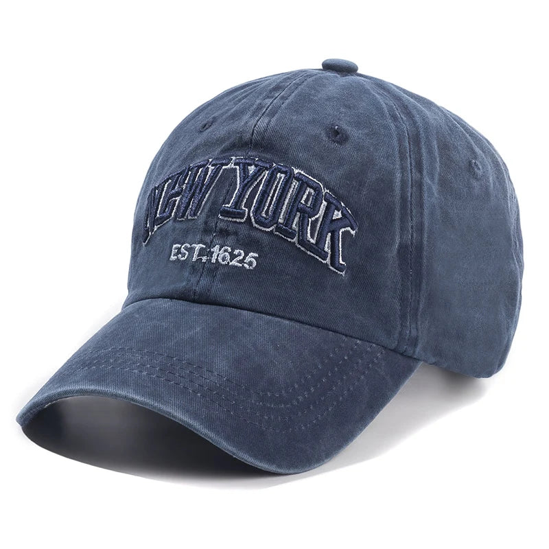Vintage Washed Cotton Dad Hat – Unisex Distressed "New York" Embroidered Baseball Cap