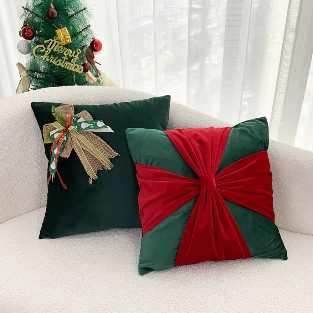 Festive Ribbon Bow Pillow Cover – 45 × 45 cm