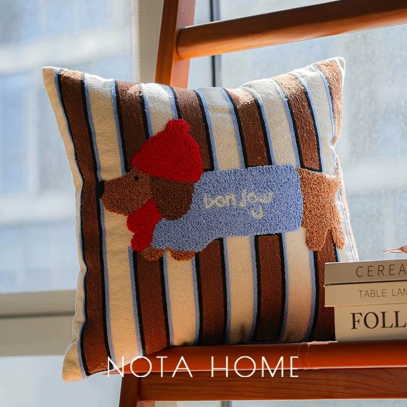 Playful Pup Embroidered Pillow Cover – Square & Lumbar