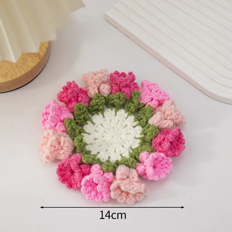 Rose Flower Crochet Style Coaster for Coffee Tables Kitchen Decor and Thoughtful Gifts