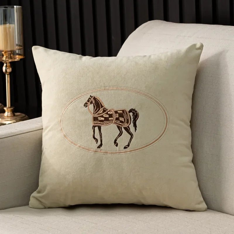 Heritage Equestrian Embroidered Cushion Cover – 18 × 18 in