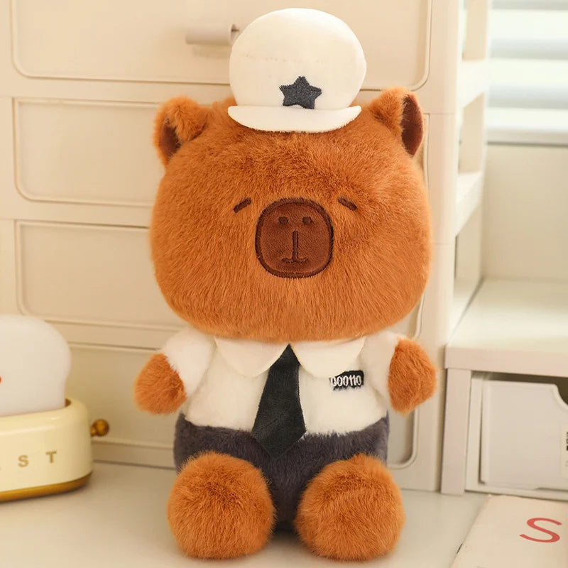 25CM Cute Sitting Capybara Plush Toys Small Capybara Cosplay Policeman Stuffed Doll Wear Uniforms Cartoon Animal Toys