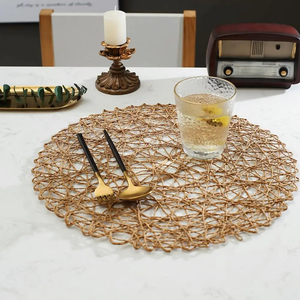 Round Woven Paper Placemats Set of 6, 38 cm Boho Dining Table Mats in Colorful Options for Gatherings and Everyday Decor