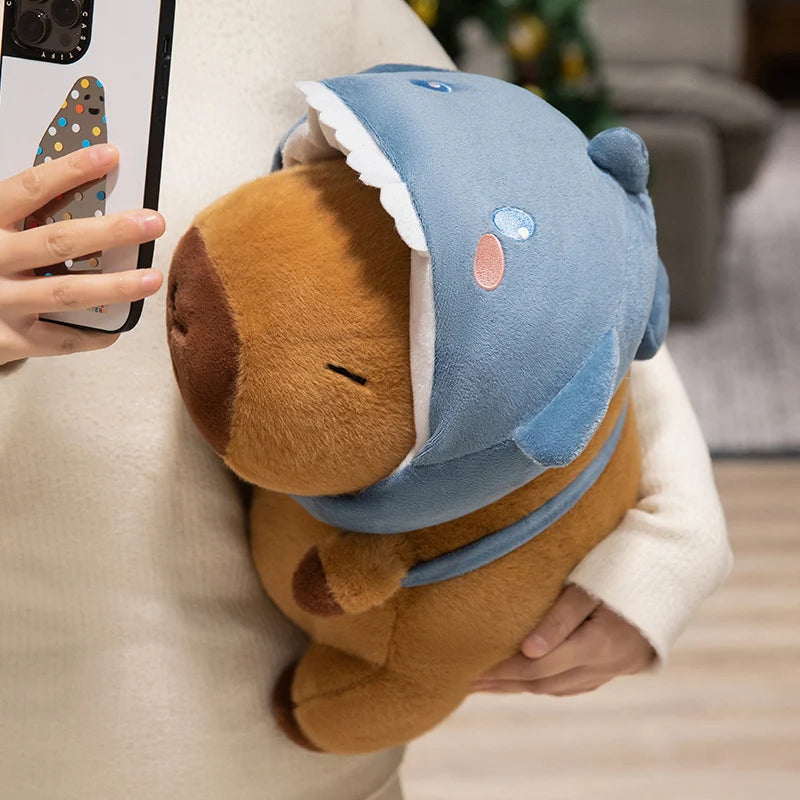 Cute Shark Head Backpack Plush Toy with Capybara Design Adorable Stuffed Doll  Birthday and Holiday Gift for Kids or Friends