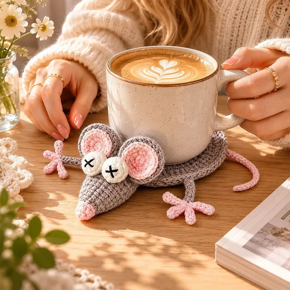 Handmade Crochet Animal Coaster, Cotton Cup Mat for Coffee Tables, Cute Frog Duck Turtle and Woodland Animal Desk Decor
